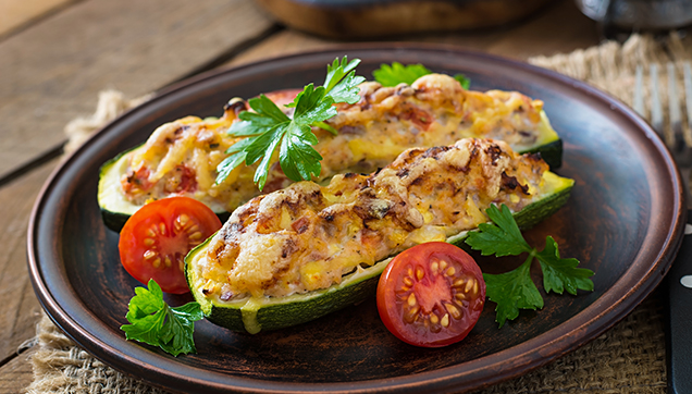 cheesey barbecue zucchini boats